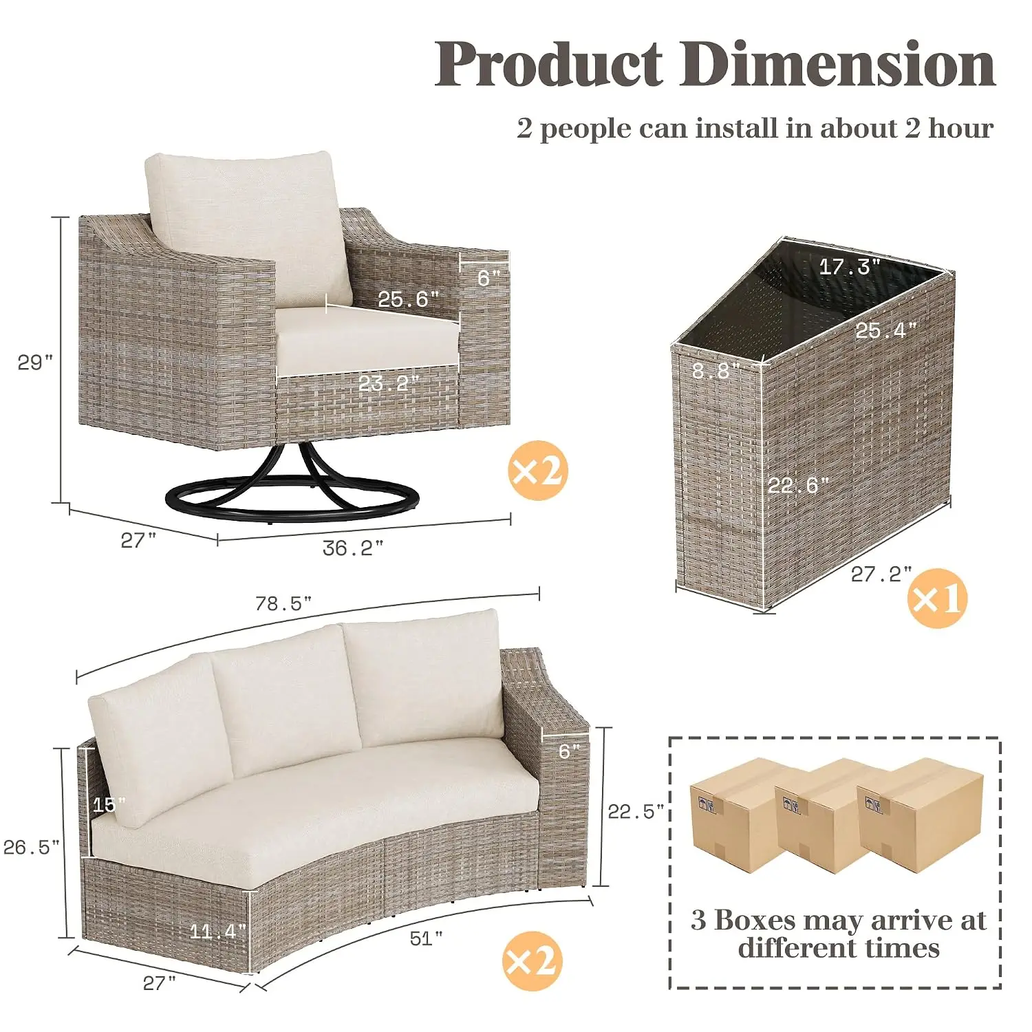 9-Piece Patio Furniture Set With Rocking Chairs & Storage Table, Customized