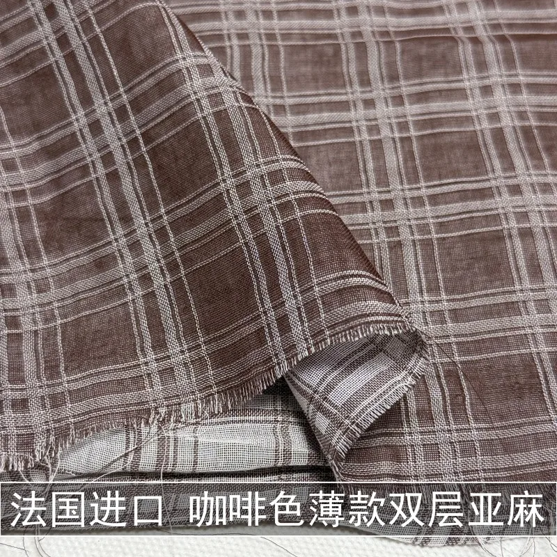 2meters-brown-thin-plaid-double-linen-shirt-dress-natural-fabric