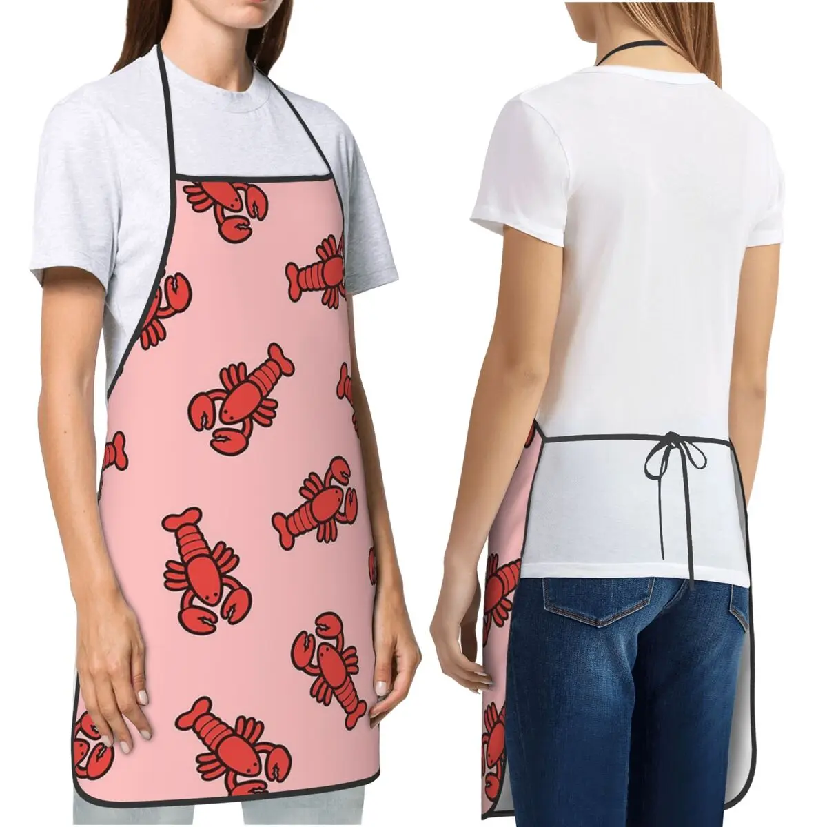Lobsters Pattern On Light Pink Aprons Chef Cooking Baking Tablier Bib Kitchen Cleaning Pinafore for Women Men Gardening