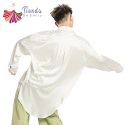 Men's Dance Shirt Chiffon Long Sleeve Modern Dancer Practice Clothes Jazz Stage Classical Top Unisex Adults Dancewear Flowy Tee