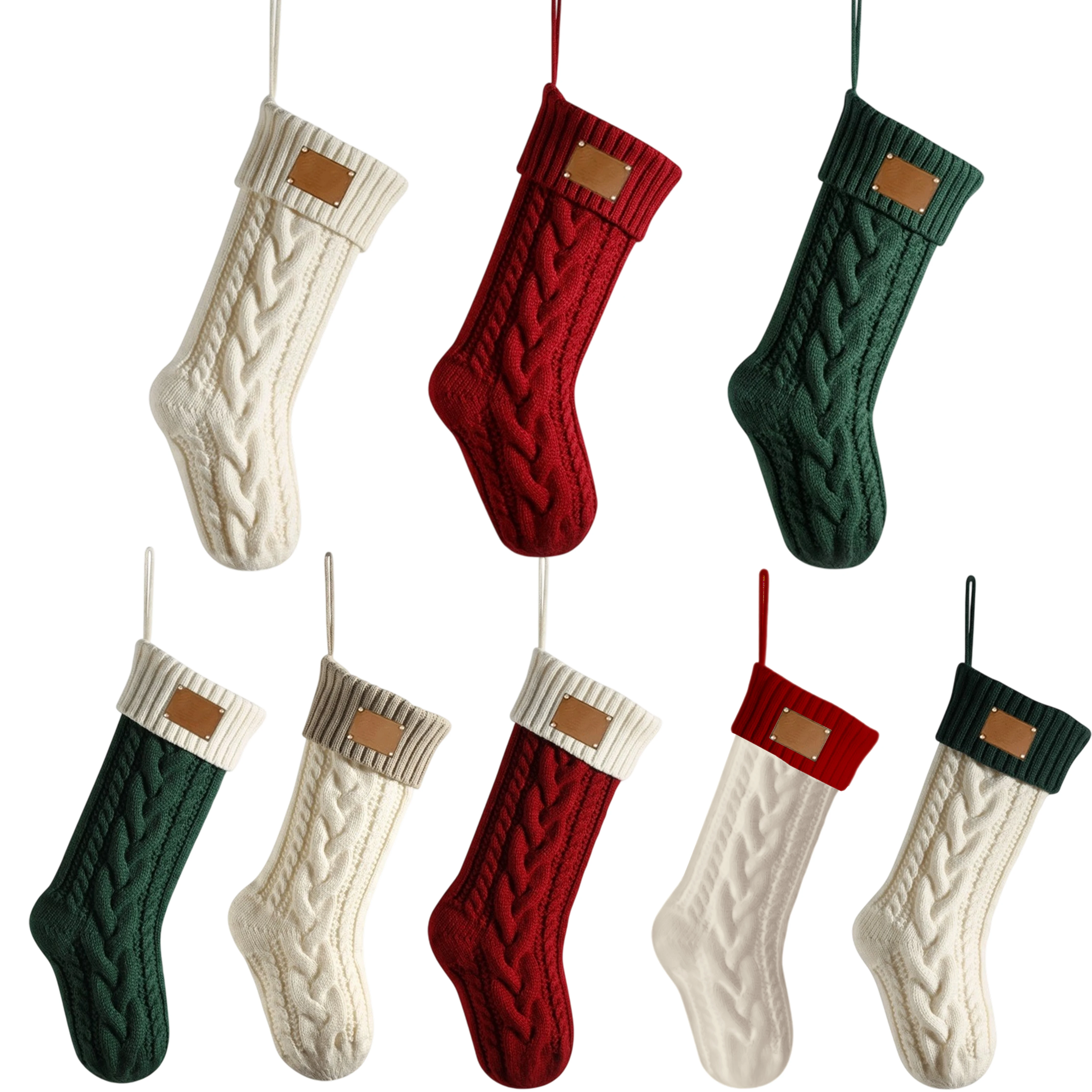 

5 упаковок рождественских чулок с выгравированной пустой кожаной этикеткой, большой вязаный рождественский носок 18 дюймов для выгравированного имени