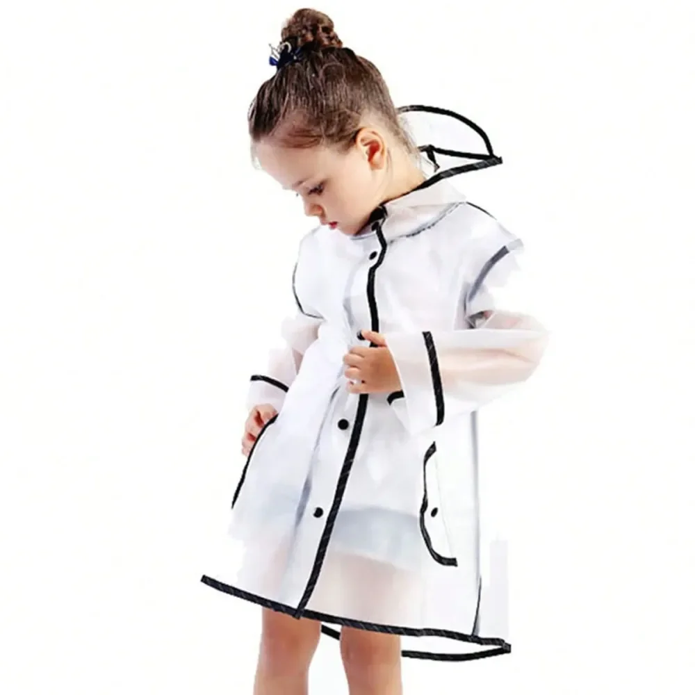 

Waterproof Rain Poncho Raincoat, Kids Hooded Transparent Protective Cover Rainwear