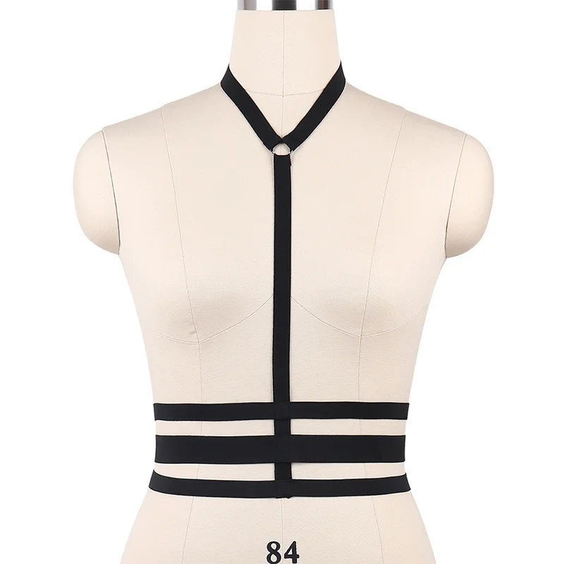 

Fetish Black Garter Belt Women Body Harness Bra Chest Bondage Lingerie Harness Erotic Cage Bra Gothic Garter Belt