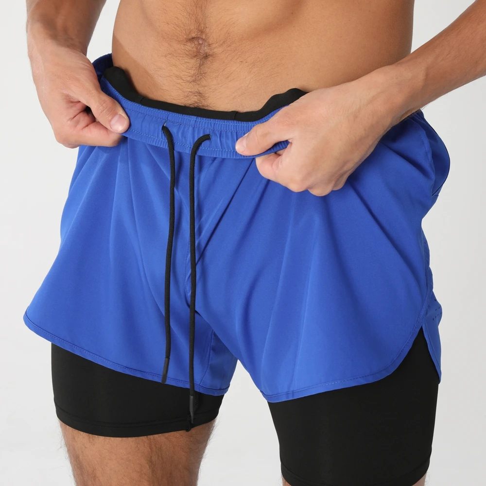 New men's running double-layer shorts quick-drying fitness 2-in-1 shorts men's sports workout training bodybuilding shorts male