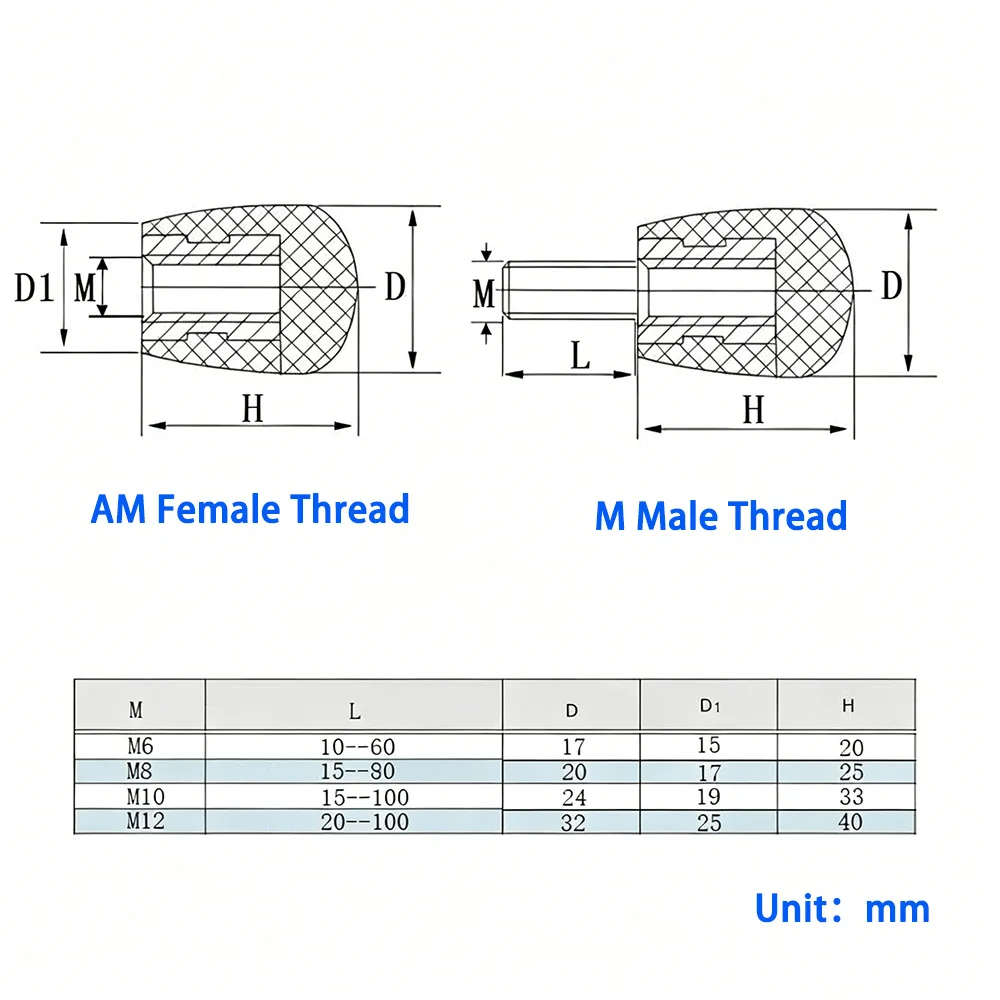 1Pcs M6 M8 M10 M12 Bakelite Oval Handle 304 Stainless Steel Round Head Knob Cylindrical Hand Tight Screw Fastener