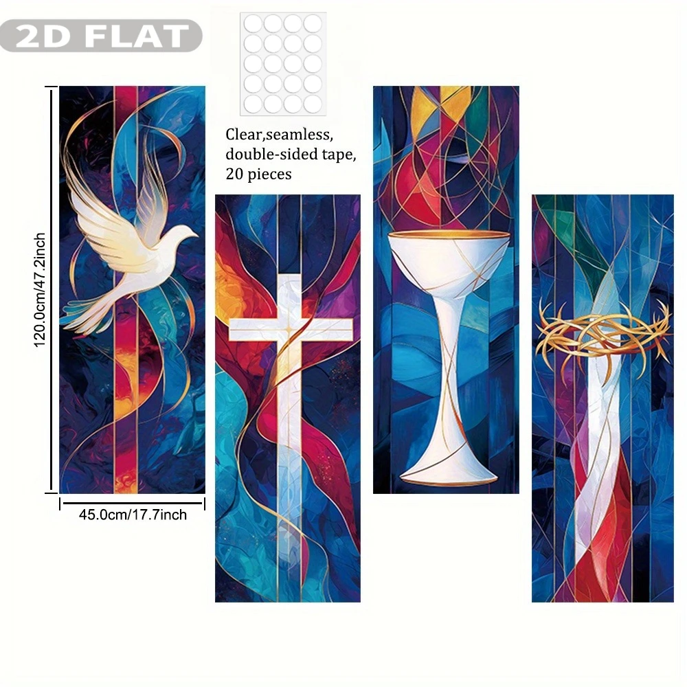 2D FLAT 1 Pack 4pcs Party Photo Booth Props Vibrant Religious Polyester Easter Banner - 17.72x47.24 Inch Crown of Thorns Designs