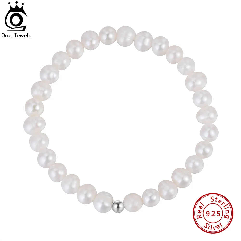 

ORSA JEWELS 925Sterling Silver Cultured Freshwater Single Pearl Bracelet for Women Handmade Genuine Bracelet Party Jewelry GPB12
