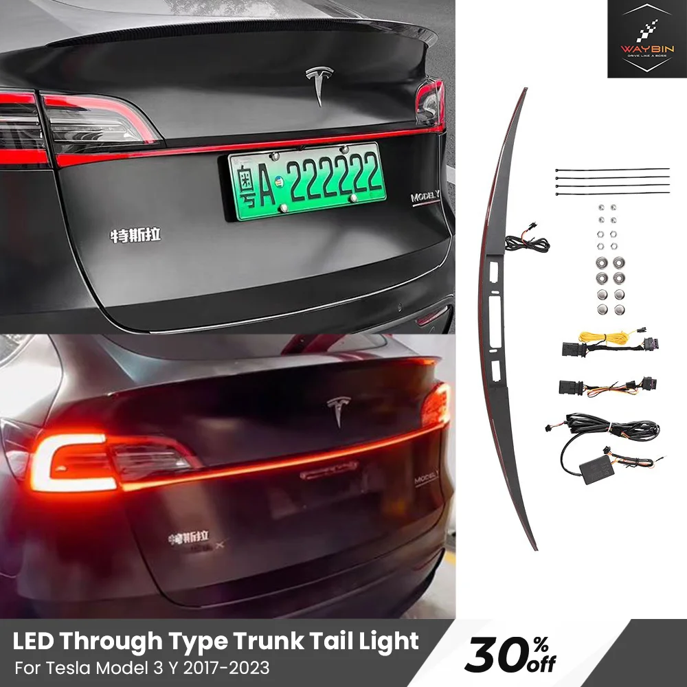 For Tesla Model 3 Y 2017-2023 LED Rear Trunk Tail Light Bar Modified Through Type Lamp Streamer Turn Signal Width Cross Tunning