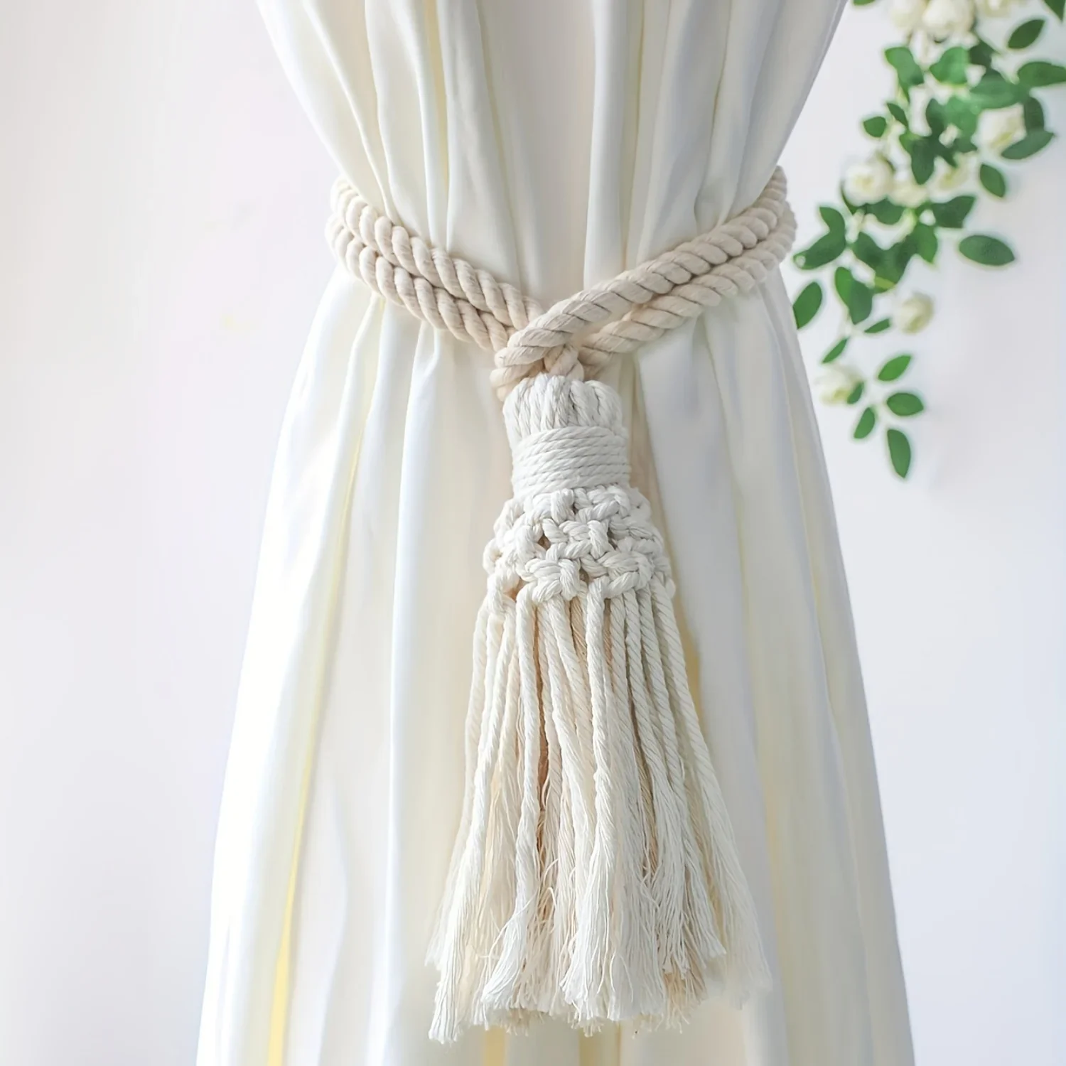 Set di fermacravatte per tende intrecciate a mano da 2 pezzi con accento di nappe - Corda di rilegatura durevole e eleganti pendenti per gli sforzo