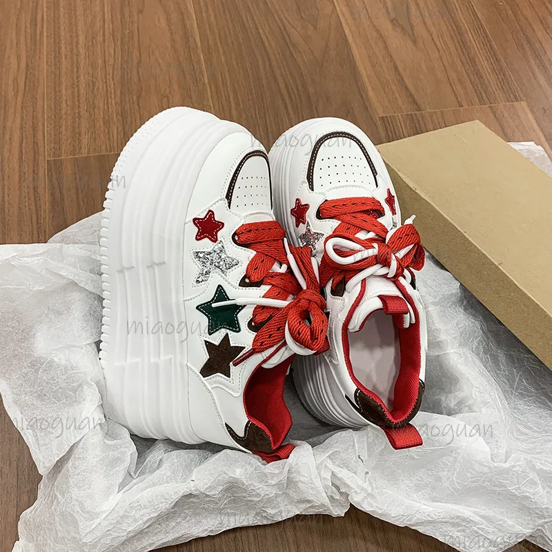 Zapatillas Deportivas con Plataforma y Parches de Estrellas para Mujer, 8CM de Altura, con Cordones, Estilo Casual, Talla 39
