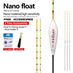 3PCS Nano Fishing Floats+1 Bag Hooks+1 Buoy Holder Fresh Water Buoy Shallow Water Fishing Floats Bobber Carp Fishing Tool Tackle