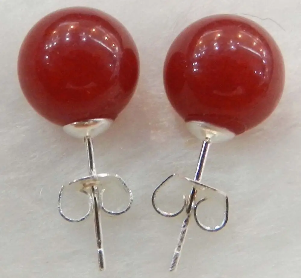 

Fashion Natural 10mm Jewelry Red ruby Jade & Silver Stud Earrings