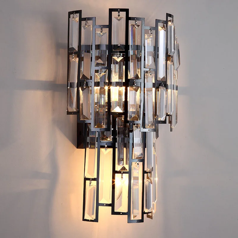 

Luxury Rectangular Crystal Wall Lamp Modern Sconce Living Room Decor Bedroom Study Led Indoor Lighting for Home