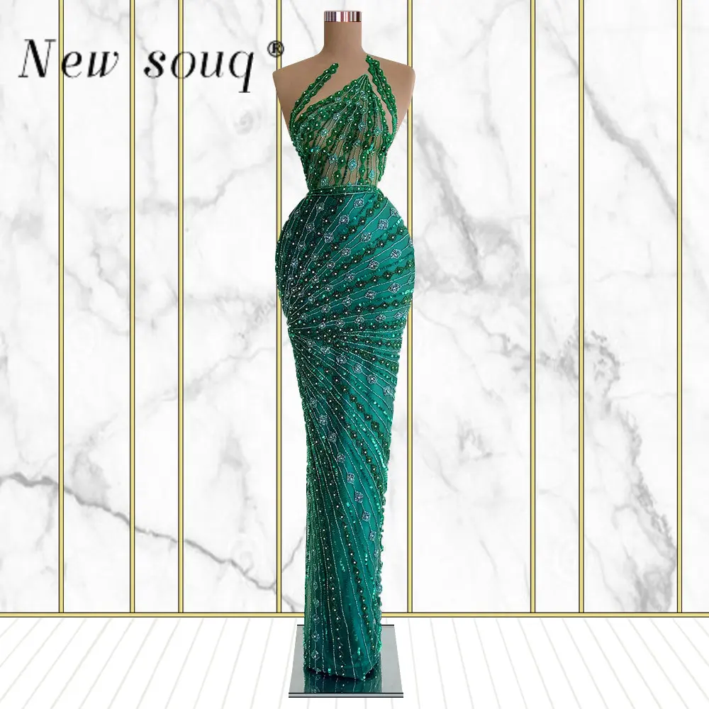 

Glamorous Green Long Mermaid Evening Dresses Luxury Major Beaded Event Pageant Gowns Fornal Party Date Outfits Haute Couture