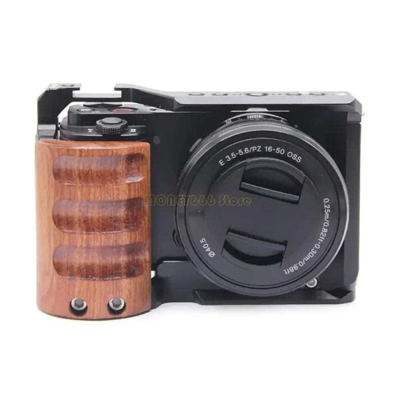 F62C ไม้ Handle การถ่ายภาพวิดีโอกรงสำหรับเพลง zve10 ด้วยรองเท้าเย็น Extensions และ Secure กลไกการล็อคกล้อง