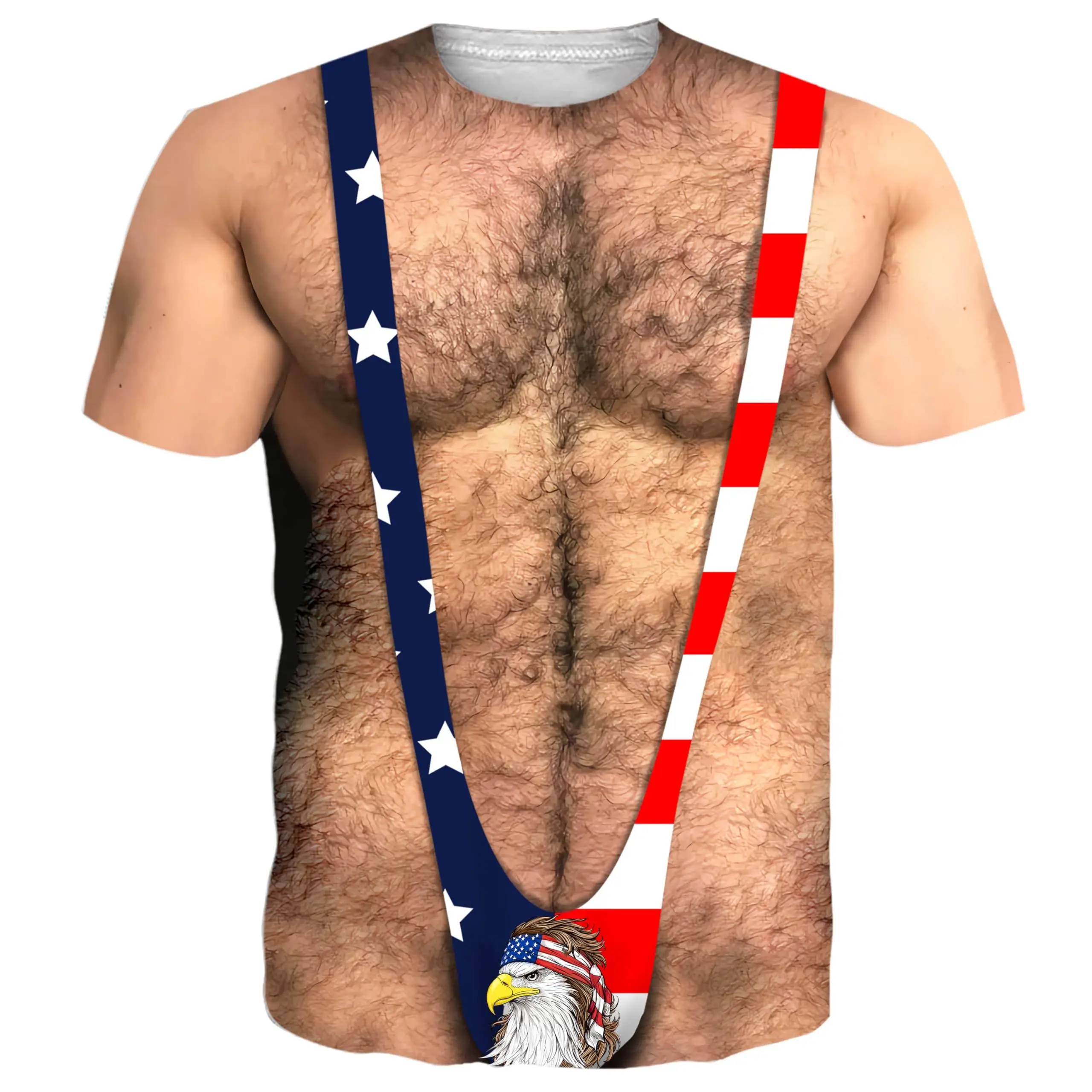 Neuheit 3D-Illusion Fake Body Print T-Shirt Lustiger Haariger Brustmuskeln-Anzug Grafisches Kurzarm-Unisex-Oberteil für Urlaub, Party und Freizeit – Detail 5