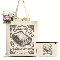 2 pezzi Granger libri e curiosità dal 1999 borsa Tote in tela con motivo, borsa per la spesa in stile retrò, borsa riutilizzabile