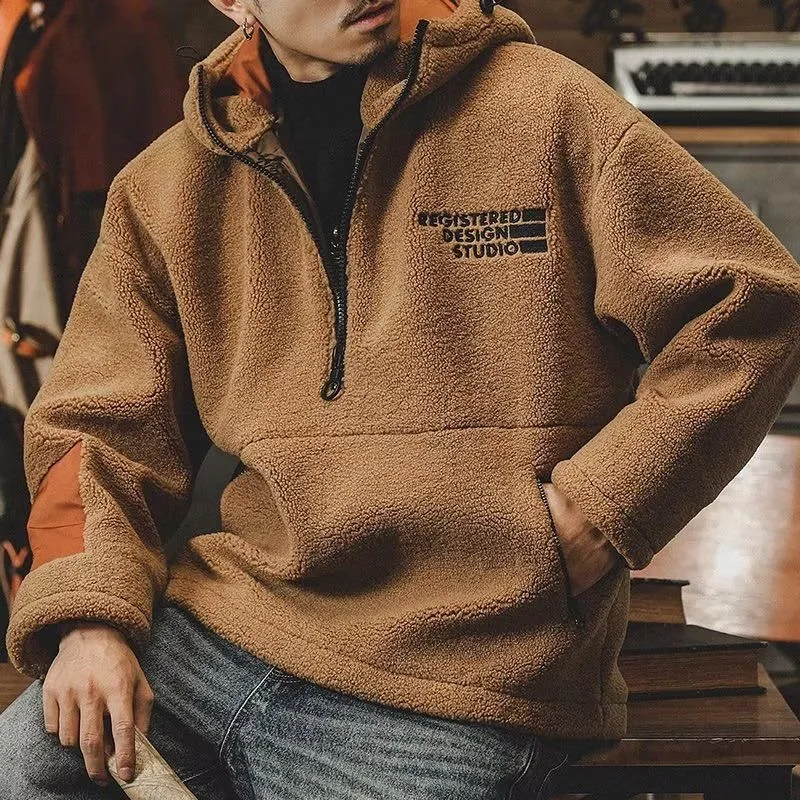 

2025 Autumn and Winter Fashion Trend Solid Color Retro Sports Hoodie Men's Casual Loose Comfortable Large Size High Quality Coat