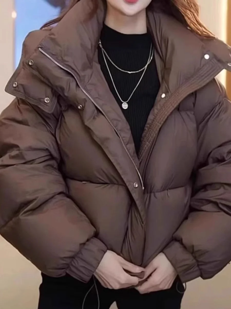 Winter Bread New Arrival 2025 Hooded down Cotton Jacket Coffee Brown High-End Small Size Women's Korean Style Commute Wind