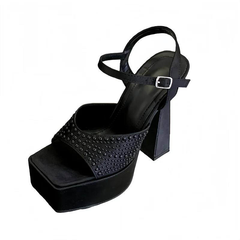 15cm Chunky Platform Shoes Pink High Heels Sandals For Woman Summer Ladies Party Shoes Fashion Pearl Heeled Sandals Big Size 41 view 6