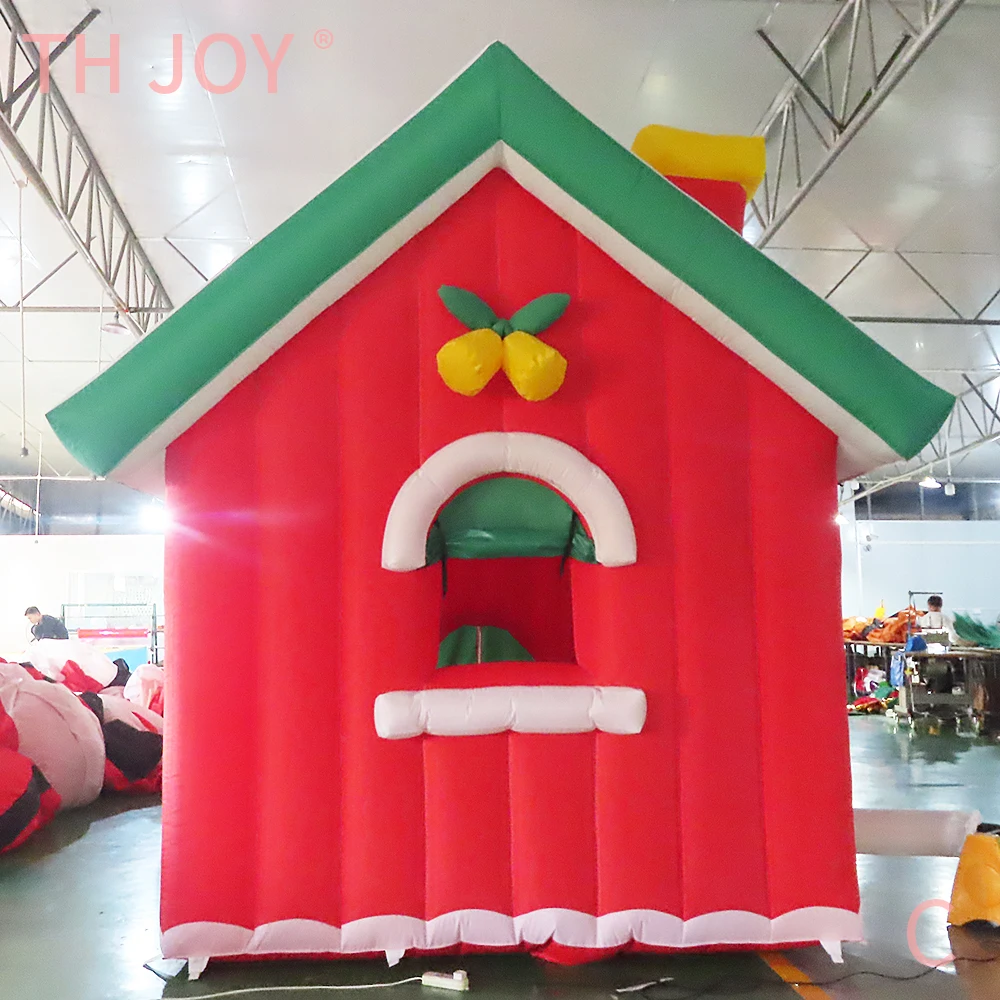 Envío aéreo rápido a puerta, Papá Noel inflable con casa de cabina, casa navideña inflable gigante con combos de anciano X mas