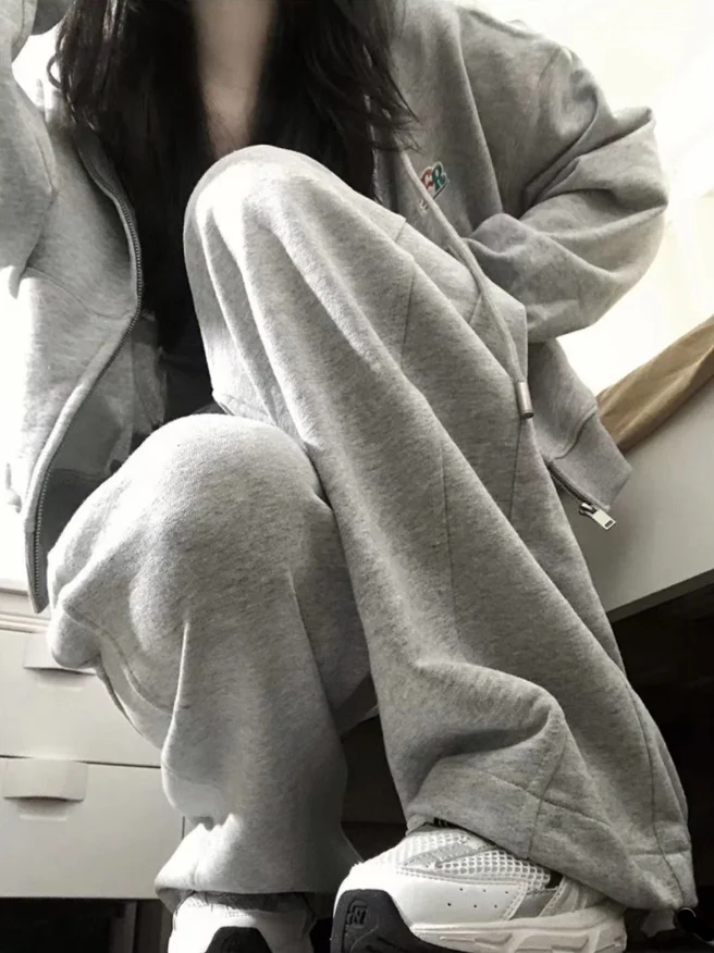 Women's Long Sleeve Zippered Hoodie Set - New Spring/Fall Korean Style Loose Fit Casual Two-Piece Outfit