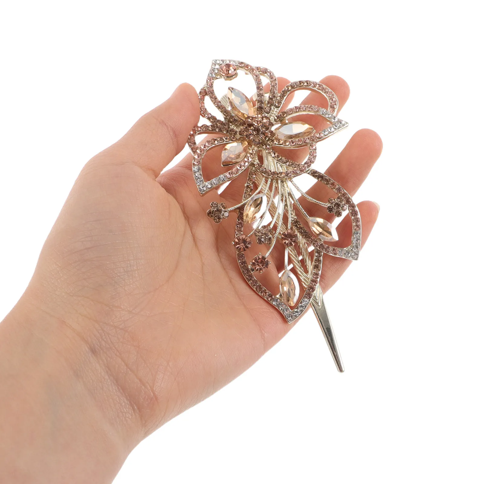 

Golden Rhinestone Flower Hair Claw Clip Elegant Duckbill Design Non Slip for Updos Weddings Bridal Parties Crystal Floral Hair
