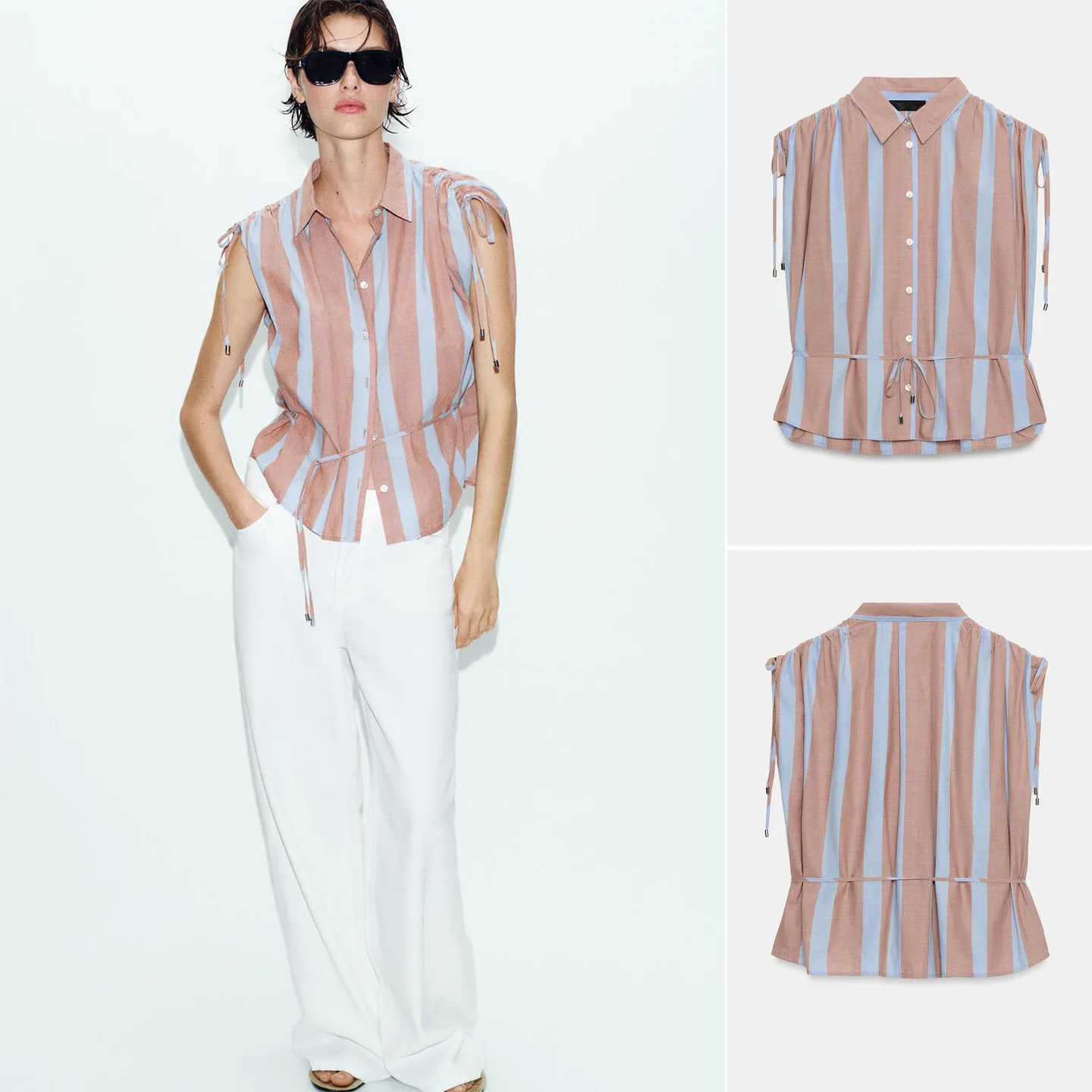 

Новая женская повседневная блузка без рукавов с воротником-рубашкой, в полоску, с поясом, на одной пуговице, свободного кроя, дышащая, весна-лето