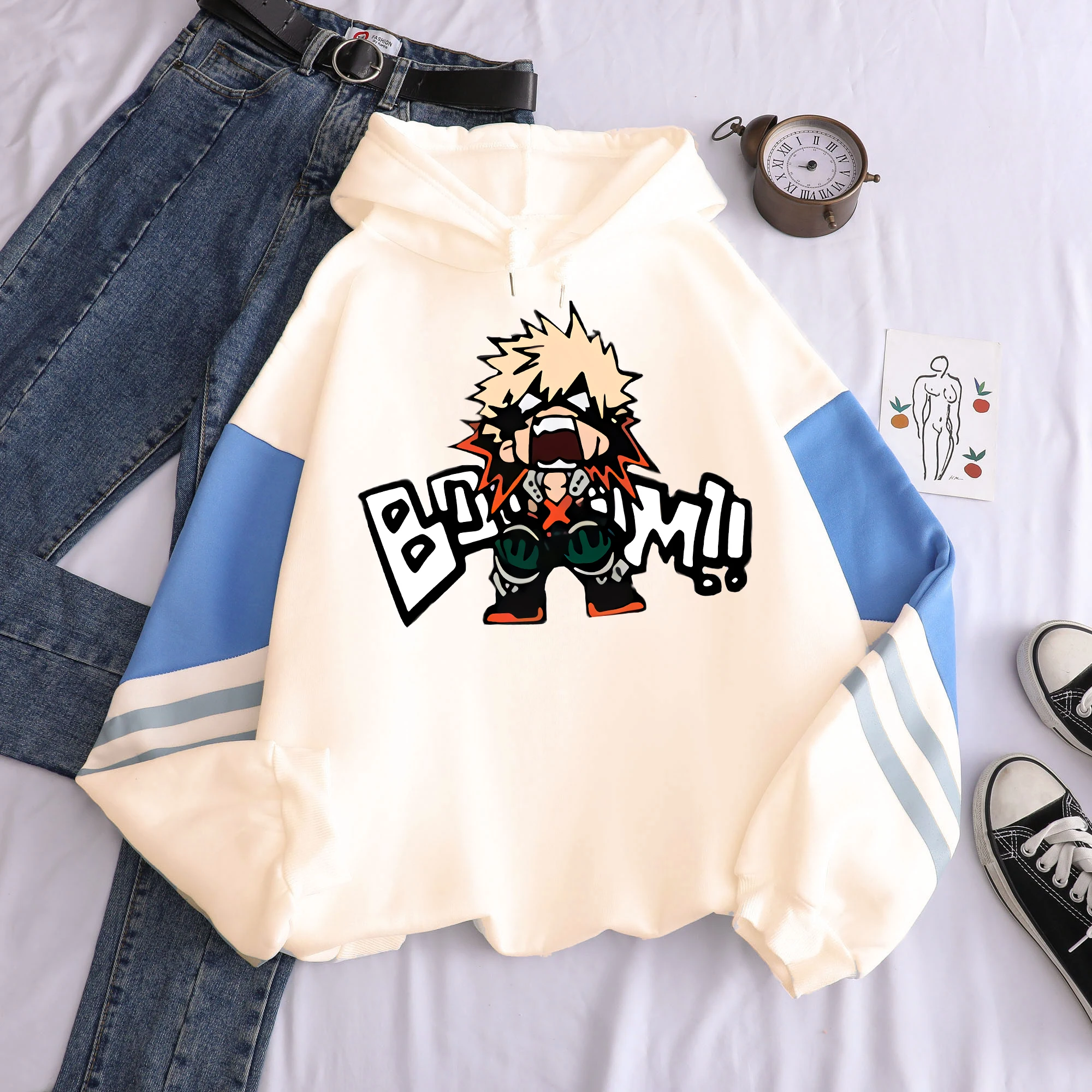 Anime My Hero Academia Kawaii Bakugo Katsuki Manga Hoodies Men Plus Size Patchwork Clothes Fleece Warm Winter Hooded Sweatshirt