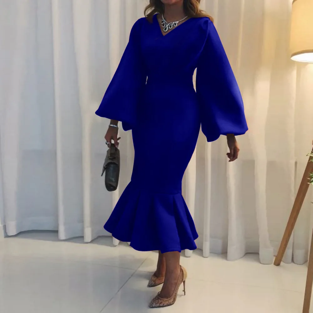 

Women's 2024 Spring New European and American Fashion Large Size V-neck Long Sleeve Sexy Fishtail Skirt Dress Womens dresses