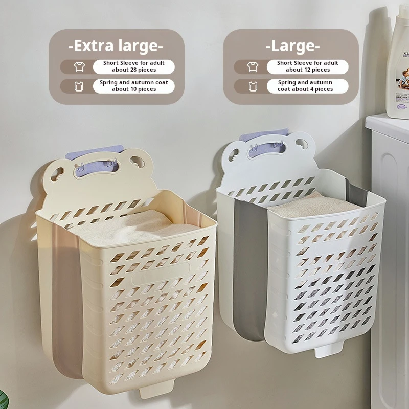 Folding Bathroom Laundry Basket Wall-mounted Dirty Clothes Storage Basket Household Laundry Bag Laundry Bathroom Organizer