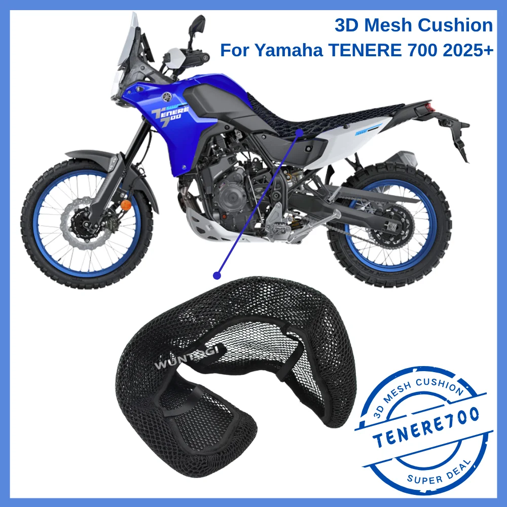 

Чехол на сиденье мотоцикла Yamaha Tenere 700 2025 3D воздушный поток дышащая сетчатая подушка противоскользящая водонепроницаемая сетчатая подушка