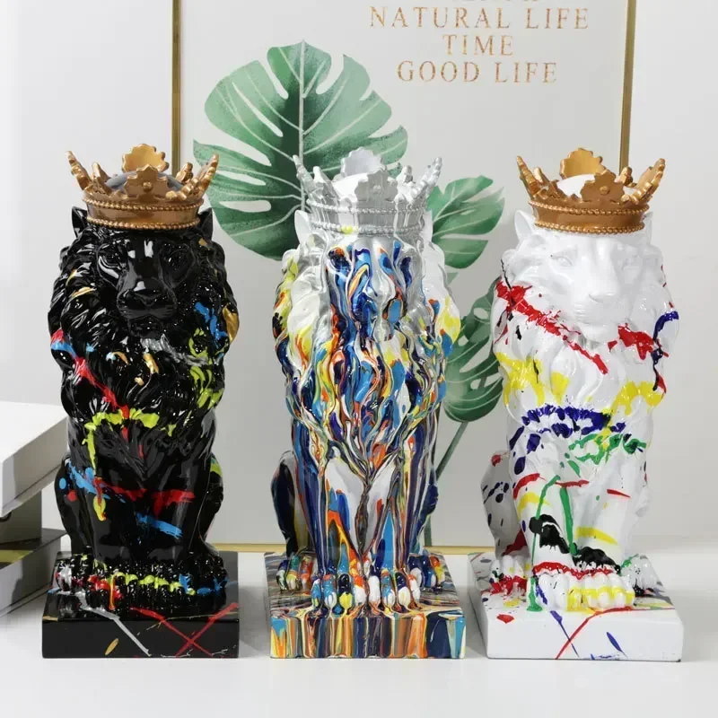 Ins Splash Color Crown Lion Statue Resin Handicrafts Home Furnishing Ornaments Home Entrance Decoration Small Ornaments