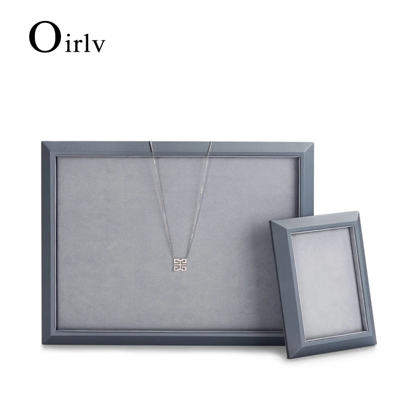 Oirlv Grey Jewelry Display Tray Leather Empty Jewelry Tray Display Beads Diamonds Stackable Grey Velvet Jewelry Trays Organizer