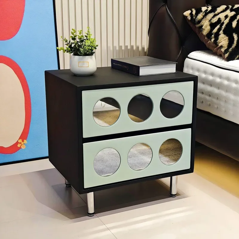Bauhaus Solid Wood Nightstand Contrasting Color Side Table Wall Mounted Storage Cabinet for Living Room Bedroom Porch