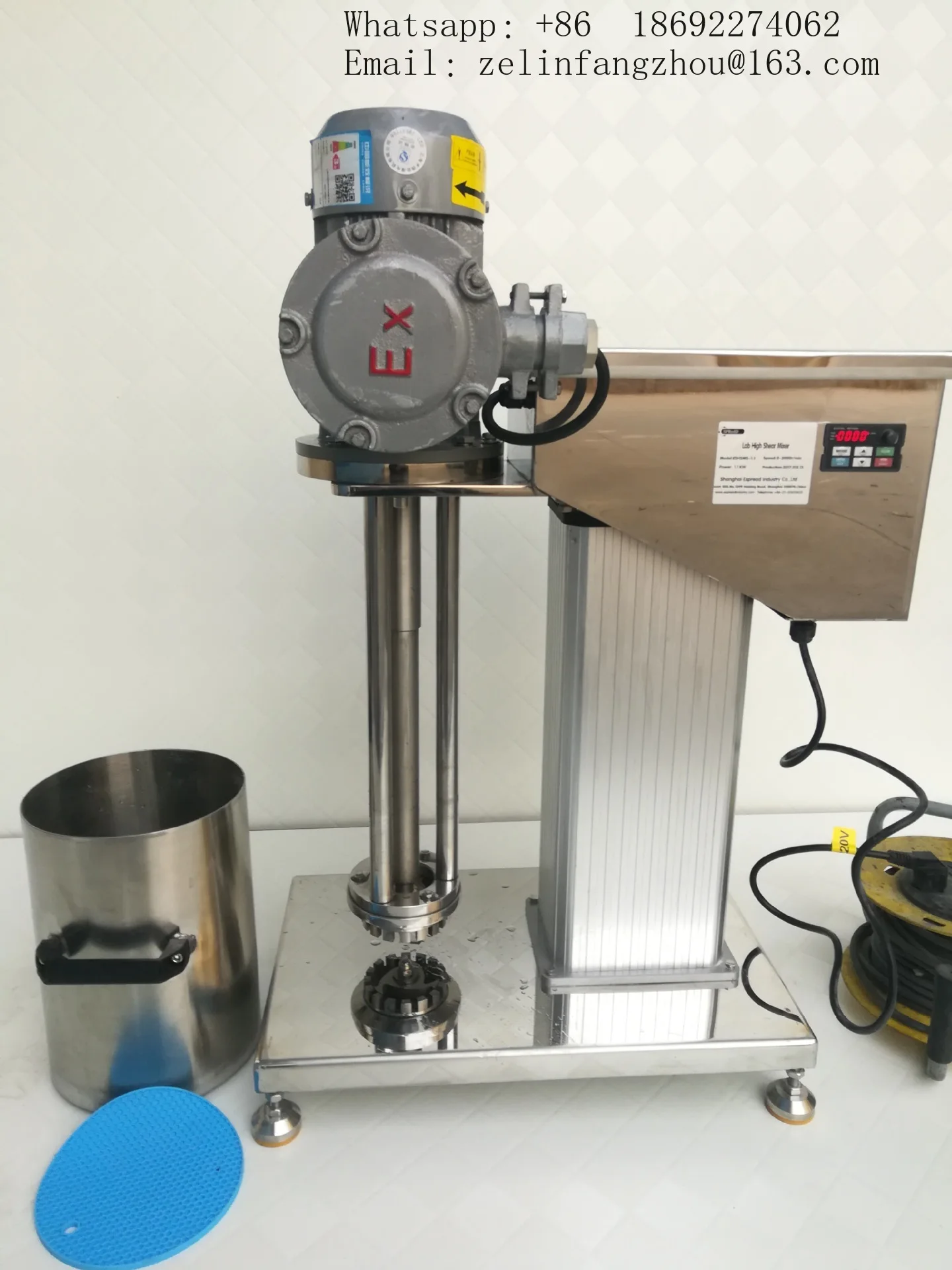 Lab Electric Lifting ESHSMS-1.5 High Shear Emulsifier Stainless Steel Frame 0-3000 RPM Cosmetics Mixing Customizable