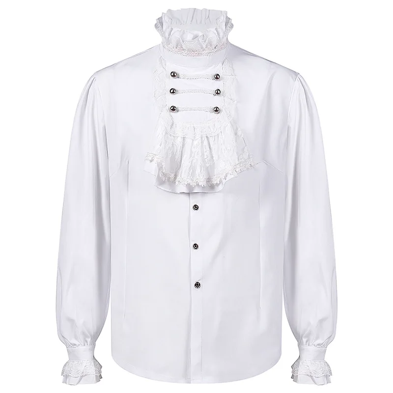 Men's Double Button Pleated Pirate Shirt Medieval Gothic Renaissance Cosplay Costume Steampunk Victorian Top