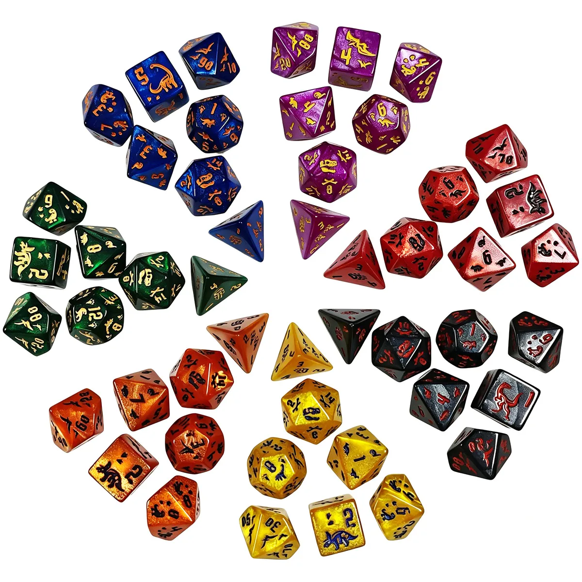 7 Sets Dinosaur Theme Dice + One Dragons Toy DND RPG MTG Dice Games Toys Multi-Color Dice Set for Dungeons Dragons Game Dice view 3