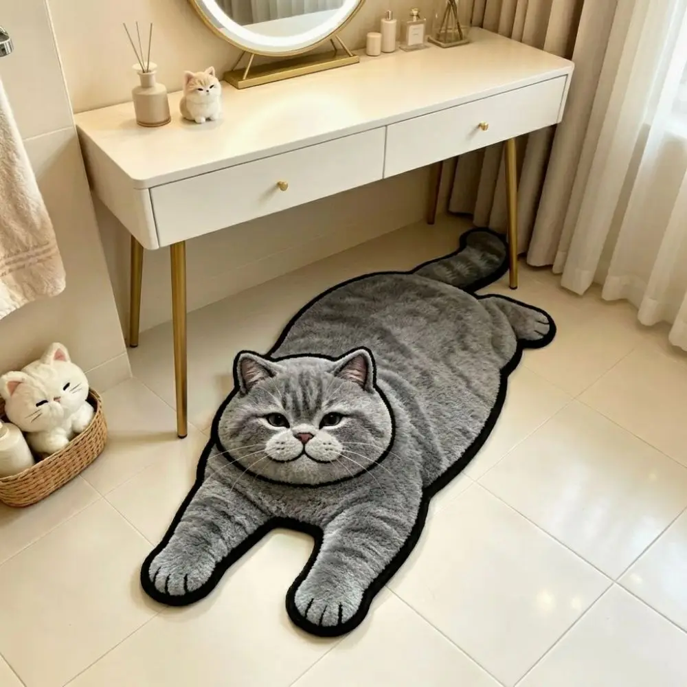 Soft 2D Cat-Shaped Area Rug Non-Slip Easy to Clean Home Decor Carpet Anti-fouling Cartoon Carpet Bedrooms