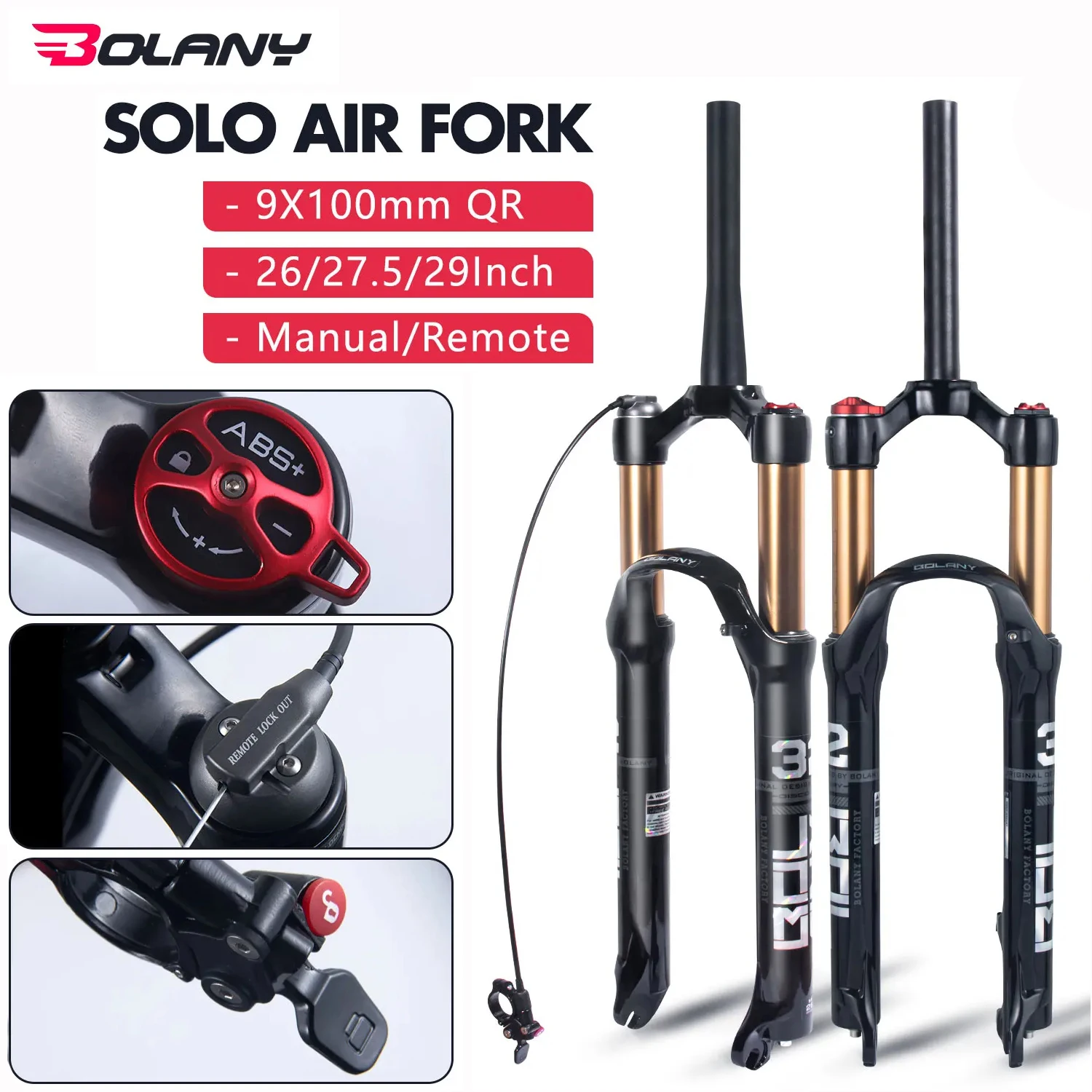 BOLANY MTB Suspension Front fork 26/27.5/29-Inch Suspension fork 120mm Air And Oil remote control  Mountain Bike Air Supension