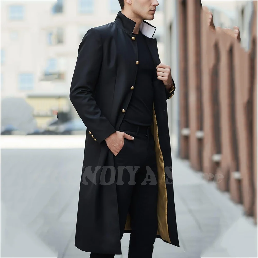 

Повседневные мужские костюмы, куртка, однотонный черный классический однобортный однобортный мужской костюм с лацканами-стойкой, длинное пальто для официальной вечеринки, только пиджак