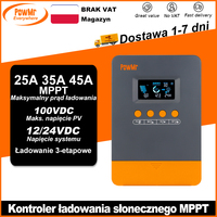 PowMr EU 45A 35A 25A MPPT Solar Charge Controller & Intelligent Regulator 12V 24V Auto Max 100V Panel Lithium Solar Battery Bank