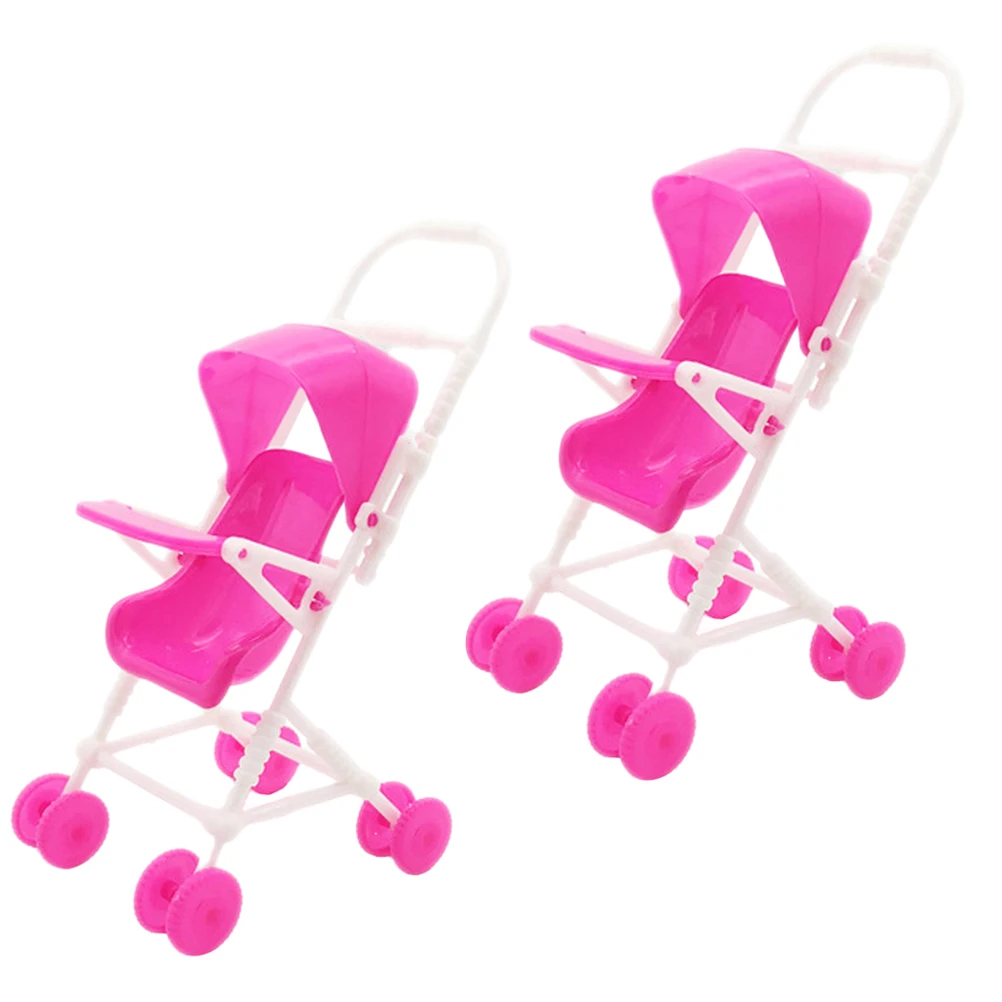 2Pcs Baby Stroller Simulation Dolls Pushchair Children Baby Stroller Toy Fashion Dollhouse Miniature Items Stroller Accessories