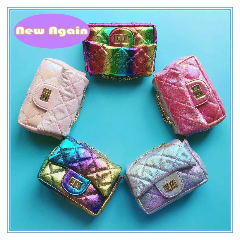 Special Customized Kids mini shoulder bags Girls rainbow design messenger Bag Childrens Small shiny coin purses 200pcs NAB073