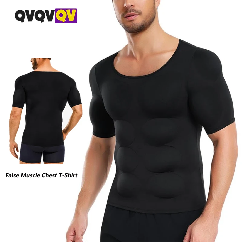 1PCS Men Shaper False Muscle Chest T-Shirt Fake Shoulders Padded Underwear Compression T-Shirts