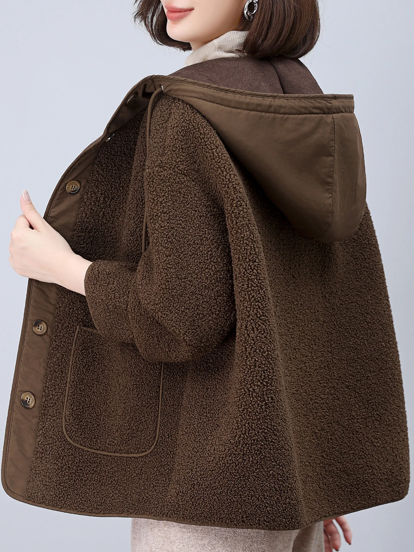 Lamb Fur Leather Inteated Thiened Spring Jaet Women Casual Loose plus Size Middle Age Mom 40 50 Particle Fce