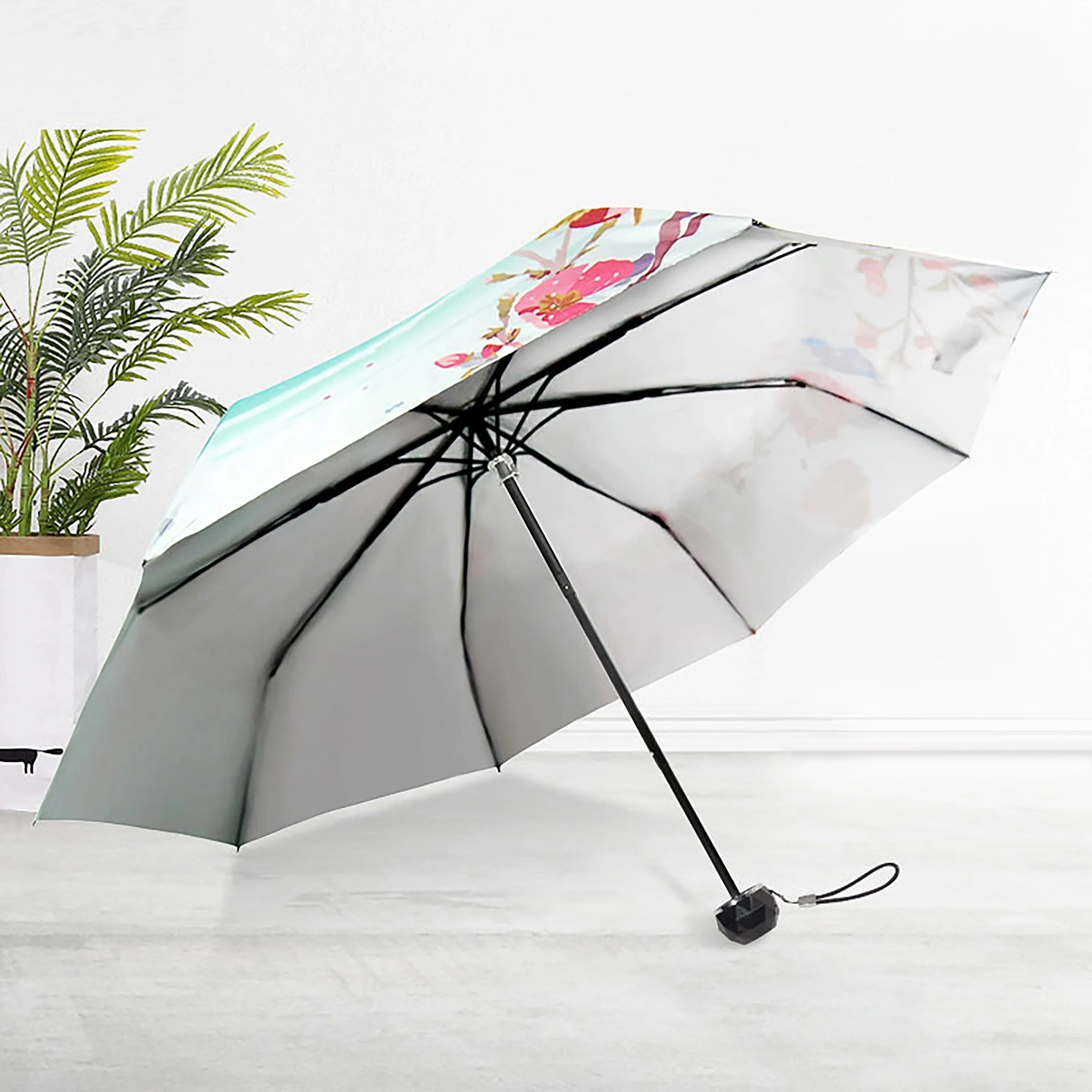 Peach blossom 8 bone folding umbrella ladies creative arts small fresh Sun silver glue sunscreen manual sunshade umbrella