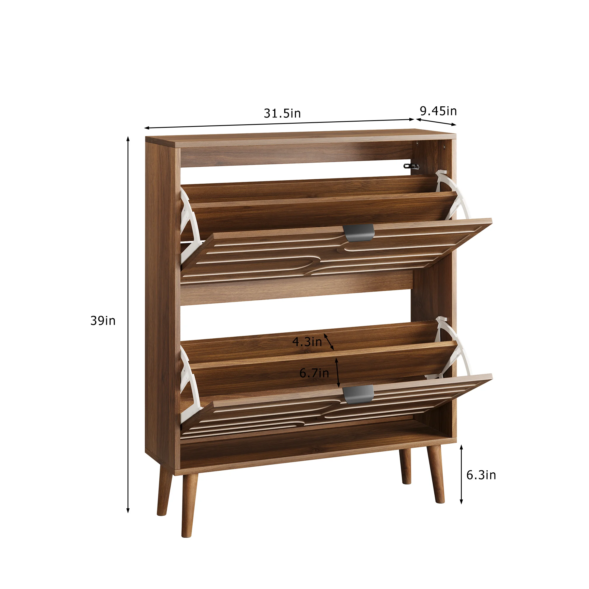 Modern Independent Shoe Cabinet 31.5-inch 2 Shelves 2 Flip Drawers for Hotels Apartments Living Rooms