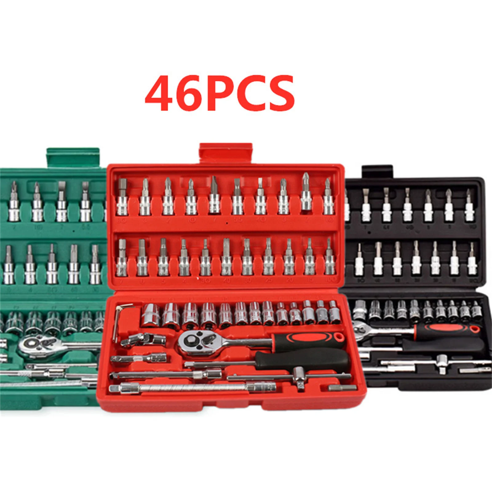 

46 шт., набор инструментов для ремонта автомобиля, набор головок 1/4 дюйма, инструмент для ремонта автомобиля, трещотка, динамометрический ключ, комбинированный набор для ремонта автомобиля, механический инструмент