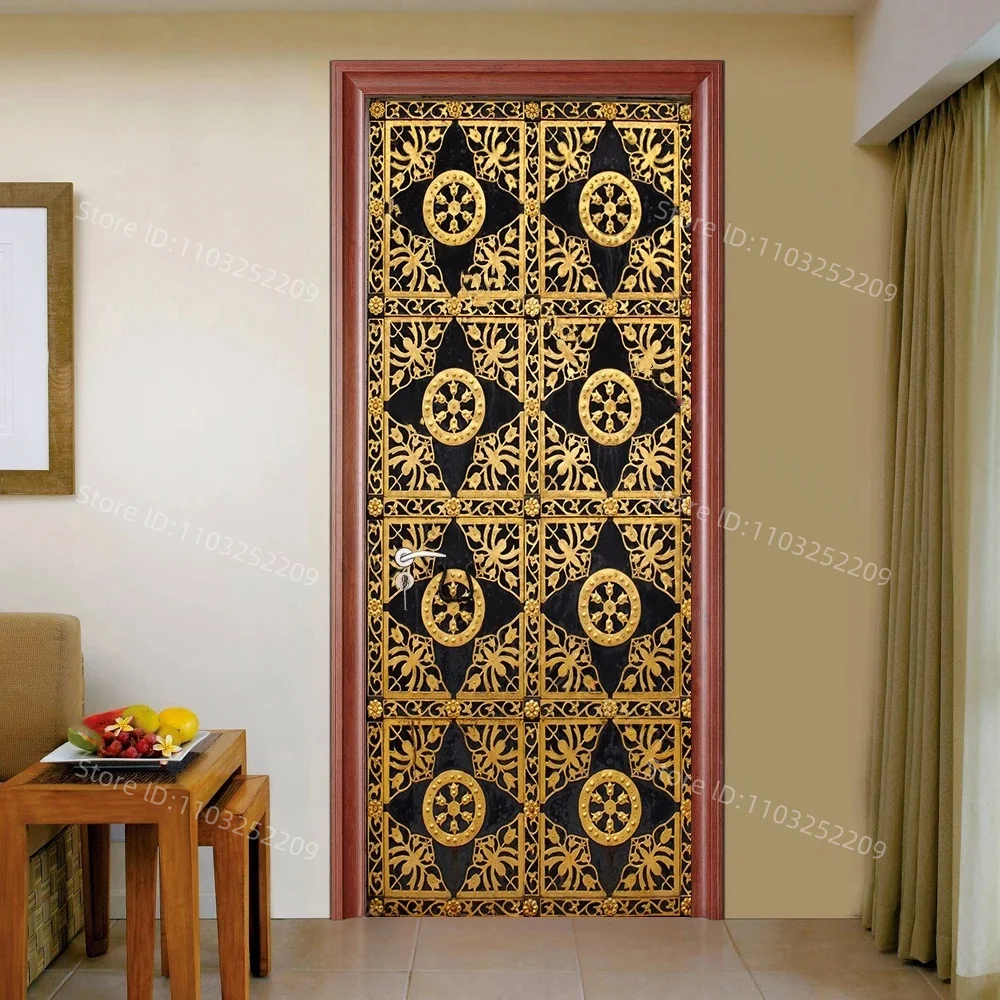 Geometric Traditional Islamic Orament Door Sticker Wallpaper 3D Removable Moroccan Tiles Wal Art Riad Door Wrapping Cover